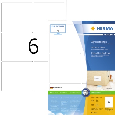 Etikett HERMA 4653 99,1x93,1mm weiß PREMIUM 600 St.
