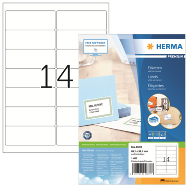 Etikett Herma 4678 99,1x38,1mm weiß Inkjet-, Laser- U. Kopier