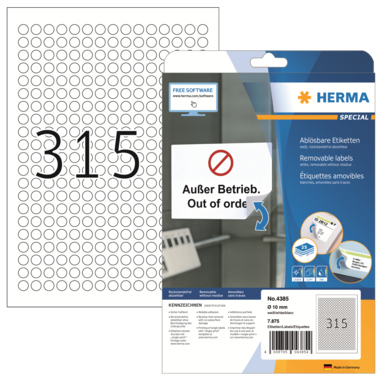 Etikett Herma 4385 10mm weiß Inkjet-, Laser- U. Kopier, Ablösbar