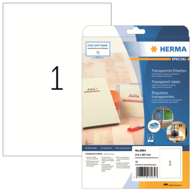 Etikett Herma 8964 A4 transparent Inkjet