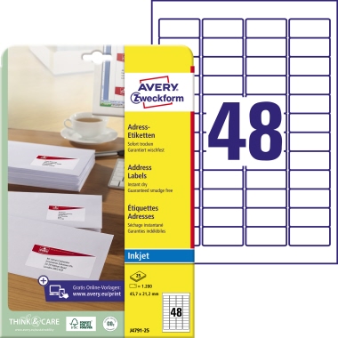 Etikett Zweckf. J4791-25 45,7x21,2mm Inkjet-adress, WEIß