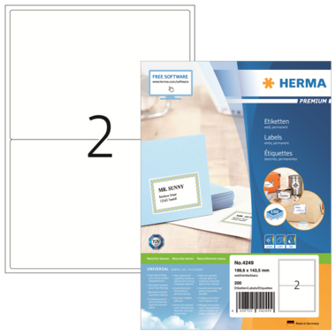 Etikett HERMA 4249 199,6x143,5mm weiß PREMIUM 200 St.