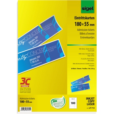 Eintrittskarten Sigel LP714  20 Blatt mit Abriss 3c, 180x55mm, 225g