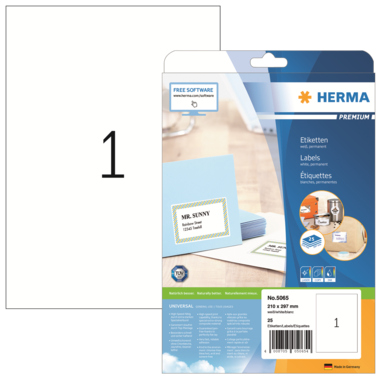 Etikett Herma 5065 210x297mm weiß Inkjet-, Laser- U. Kopier