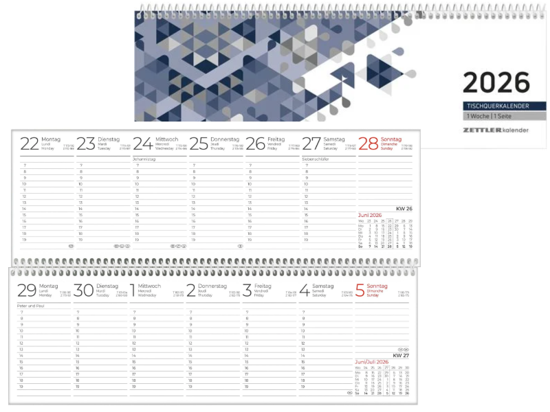 Tischkalender Zettler 146-0015 1S/1W schwarz/blau, 30x10cm, Tages-, Wochen-