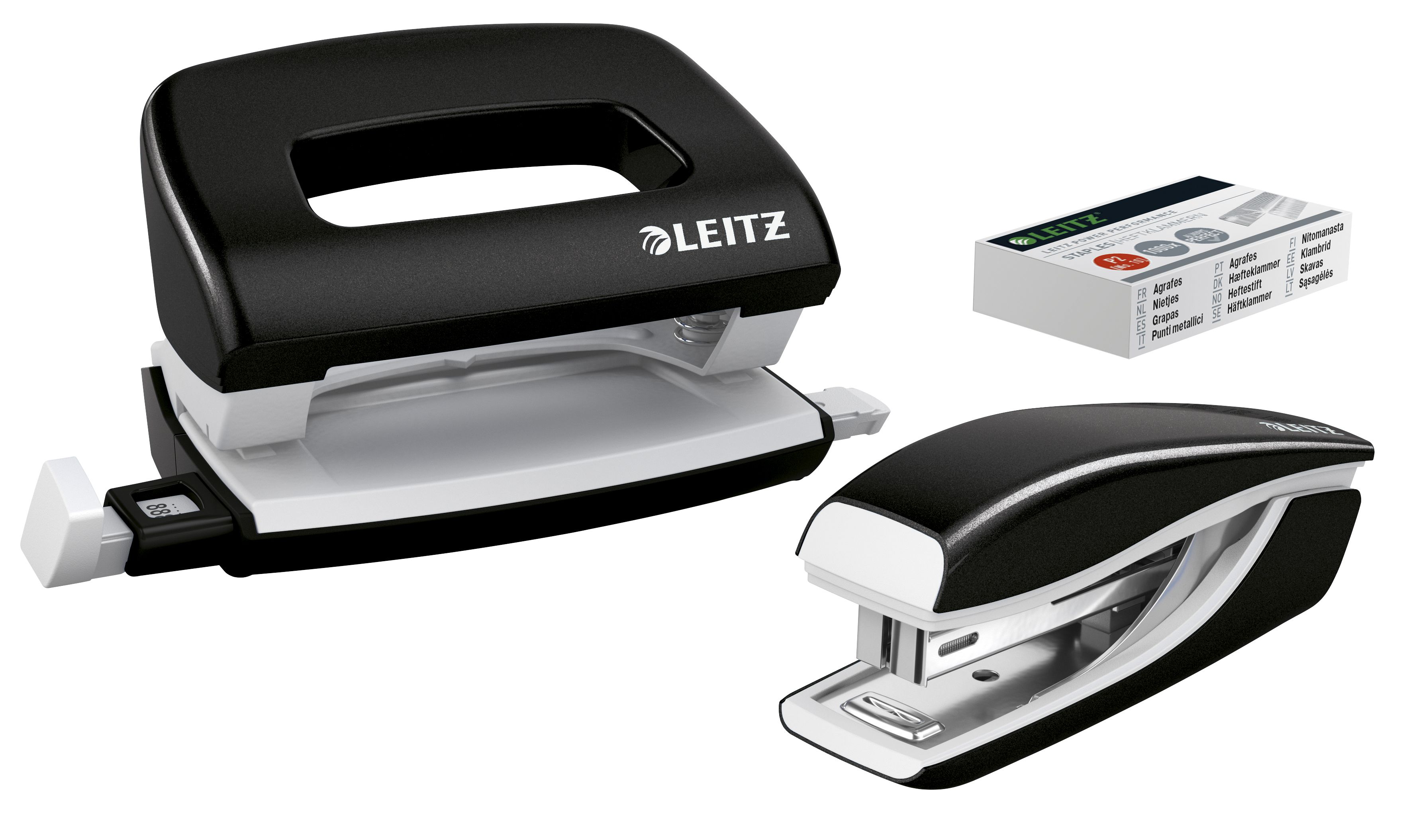Schreibtischset Leitz 5561 mini schwarz Heftgerät + Locher