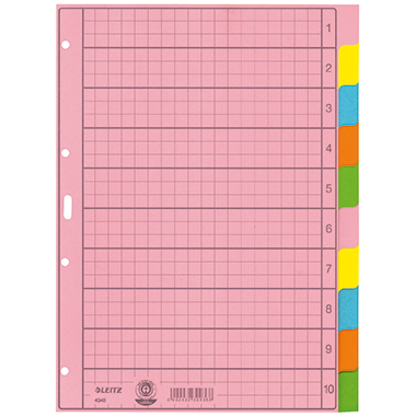 Register Leitz 4340 A4 blanko 10tlg. Papier Farbig, Volle Höhe
