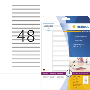 Etikett Herma 5078 114,3x5,5mm weiß Cd-, Papier, Matt, Selbstklebend