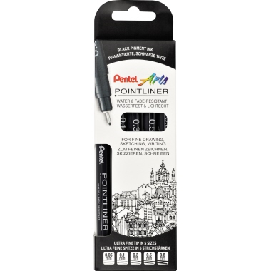 Fineliner Pentel Pointliner 5er-Set schw perm. Strichst. 0,05/0,1/0,3/0,5/0,8mm