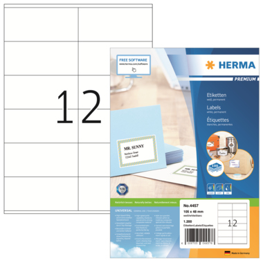 Etikett HERMA 4457 105x48mm weiß PREMIUM 1.200 St.