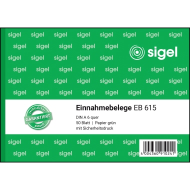 Einnahmebeleg Sigel EB 615 A6 grün 50Bl 