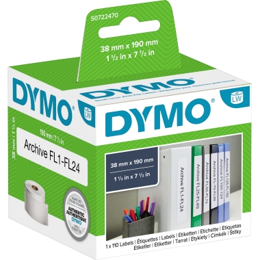 Etikett Dymo 99018 38x190mm weiß Ordneren Schmal