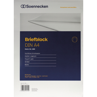 Briefblock Soe A4 50Bl. 70g blanko weiß Holzfrei, 1380