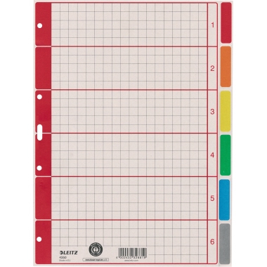 Register Leitz 4350 A4 blanko 6tlg. Karton Farbig, Volle Höhe
