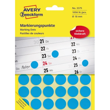 Etikett Avery Zweckform 3375 Ø-18mm blau Markierungspunkte 1.056 St.