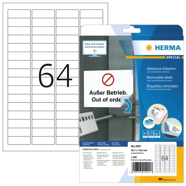 Etikett Herma 4201 45,7x16,9mm weiß Inkjet-, Laser- U. Kopier
