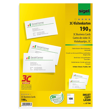 Visitenkarten Sigel LP790 3C 85x55mm, 190g, Glatter Schnitt Rundum