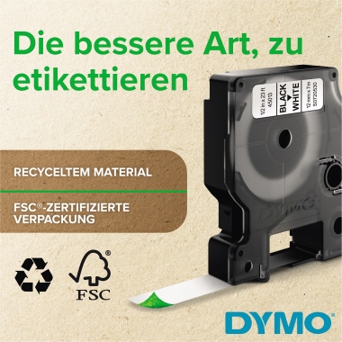 Schriftband Dymo 45013 weiß/schwarz Breite 12mm, Länge 7m