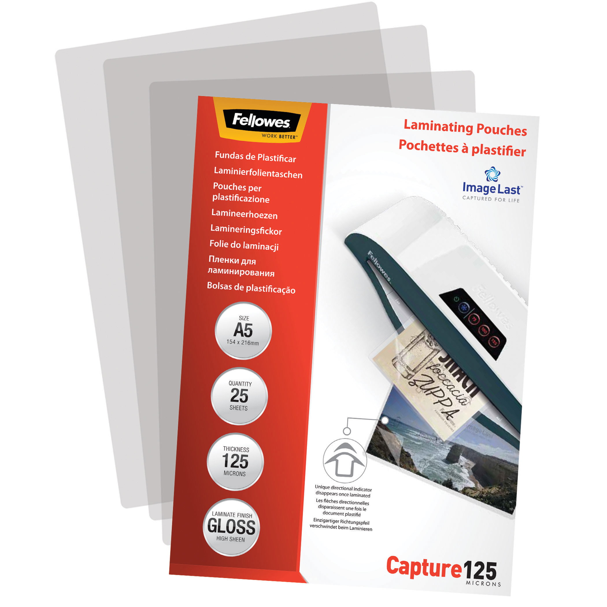 Folientasche FELLOWES A5 154X216mm 125my glänzend 25 St/Pack ImageLast Capture