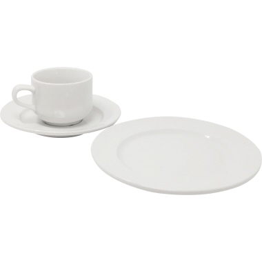 Geschirr-Set Porzellan 54-teilig weiß je 18 Tassen, Untertassen u Teller Ø19cm