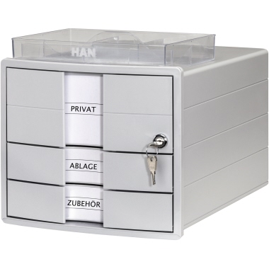 Schubladenbox HAN 1018 A4 3F lgrau inkl. Einsatz + Schloss