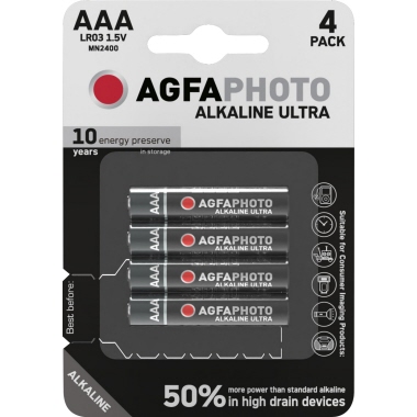 Batterie AGFAPHOTO Alkaline Ultra, AAA Lr03, 1.5V,Micro,Retail Blister (4-Pack)