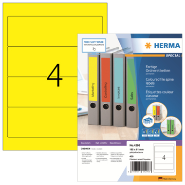 Rückenschild Herma 4296 kurz/breit gelb 192x61mm, selbstklebend