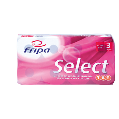 Toilettenp. Select 3lag. 8 Rollen 180Bl 10bl, Tae-qualität, Mit Luftpolstern
