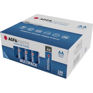 Batterie AGFAPHOTO Alkaline Power, AA Lr06, 1.5v, Mignon,Retail Box (100-Pack)