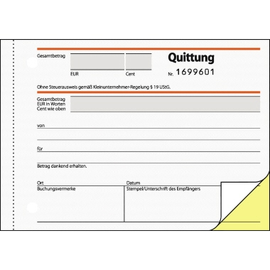 Quittungsbuch SIGEL SD120 A6 2x30 Blatt ohne MwSt.-Ausweis