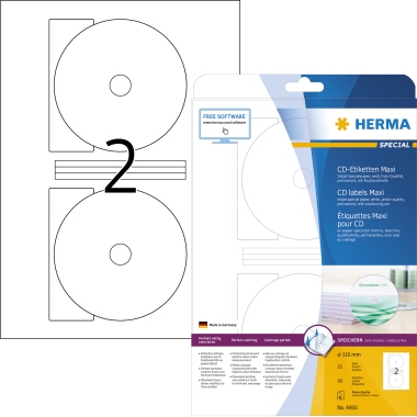 Etikett CD Herma 4850 A4 ø116mm Inkjet 