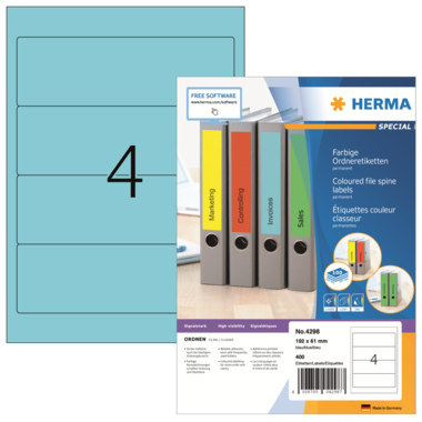 Rückenschild Herma 4298 kurz/breit blau 192x61mm, selbstklebend