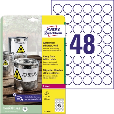 Etikett Avery Zweckform L4716-20 Ø-30mm weiß 960 St.