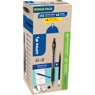 Gelschreiber Pilot 2605 G2 Greenpack sw 12 Schreiber + 12 Minen schwarz