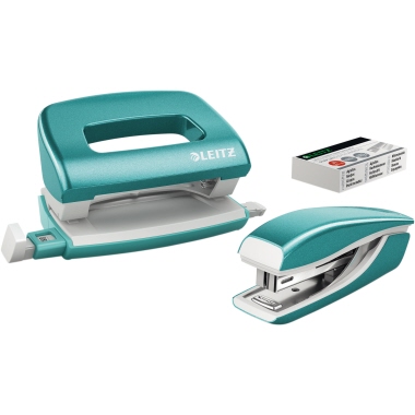 Schreibtischset Leitz 5561 mini eisblau Heftgerät + Locher