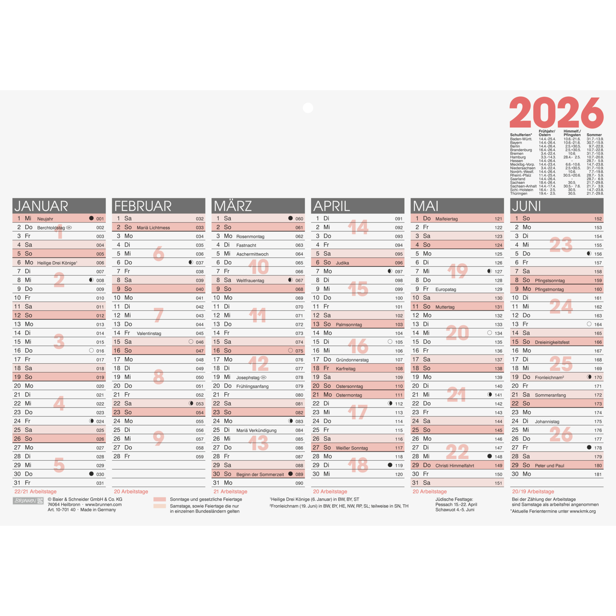 Tafelkalender A4 70140 1 Seite / 6 Monate