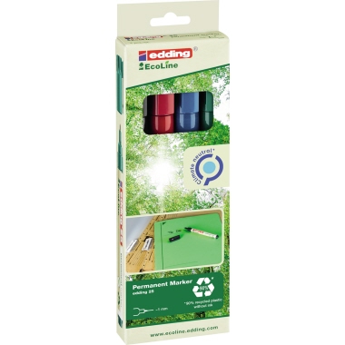 Permanentmarker Edding 25 EcoLine 4er Etui Sortiert In Farbe Rot, Blau, Grün S