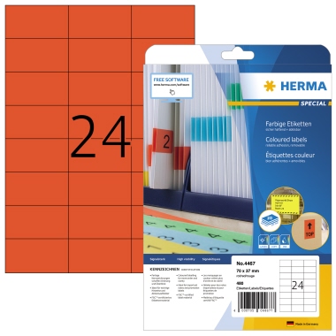 Etikett Herma 4467 70,0x37,0mm rot Inkjet-, Laser- U. Kopier