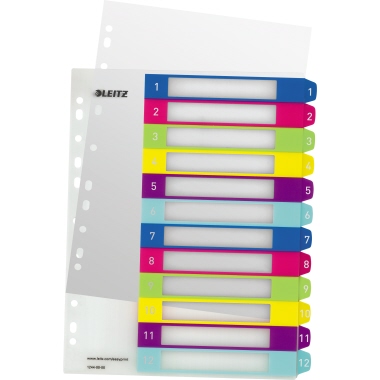 Register Leitz WOW 1244 1-12 farbig 1-12 beschriftbar, Pp, extra breit