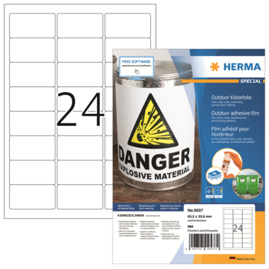 Etikett Herma 9537 63,5x33,9mm weiß PE-Folie Outdoor wetterfest