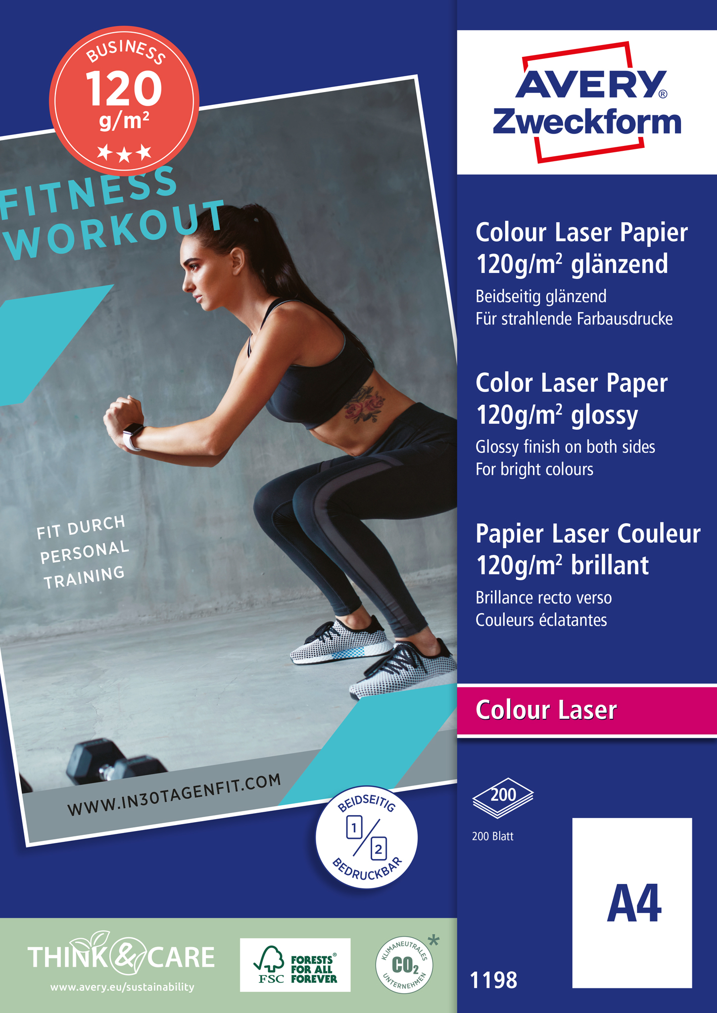 Farblaserpapier Avery Zweckform 1198 A4 120g 200 Blatt