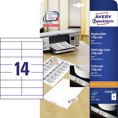 Regalschild Zweckf. C32258-25 105x38mm 170g/qm, Fsc, Inkjet-, Laser-, Kopierer