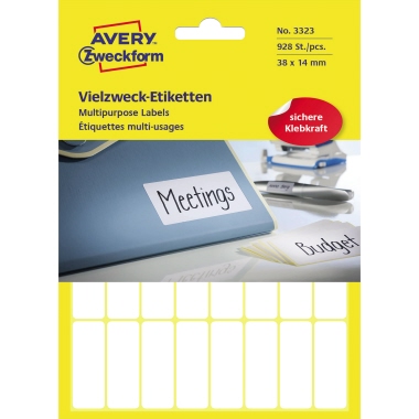 Etikett Avery Zweckform 3323 38x14mm weiß 928 St.