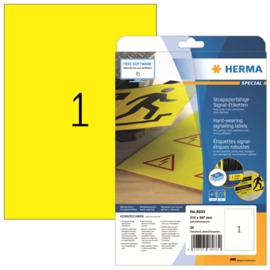 Signal - Etiketten Herma 8033 gelb 210x297mm , , Strapazierfähig Folie, Sta