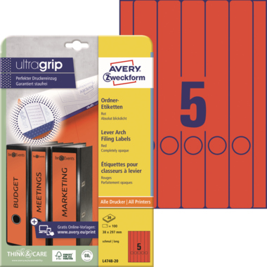 Rückenschild Avery Zweckform L4748-20 PC rot schmal/lang, selbstklebend 100 St.