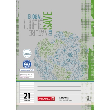 Schulheft Brunnen 104412101 A4 liniert Recycling, Lin.21, 16 Blatt