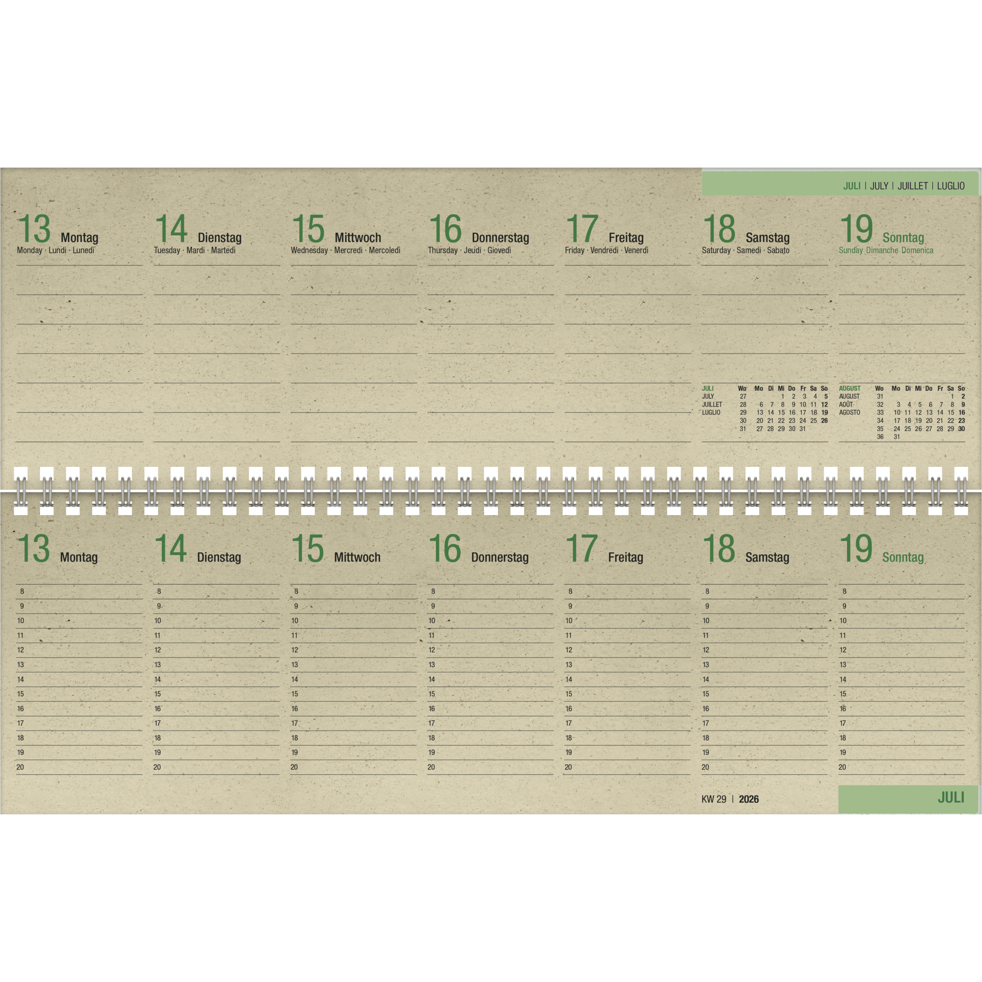 Tischquerkalender Zettler 159-0640 1W/2S Aus Gras 4-sprachig