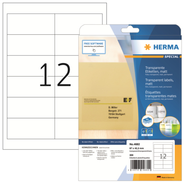 Etikett Herma 4682 96,5x42,3mm transp Laser- U. Kopier Folien, Matt