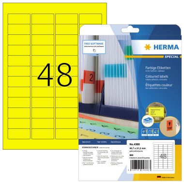Etikett Herma 4366 45,7x21,2 mm gelb Inkjet-, Laser- U. Kopier