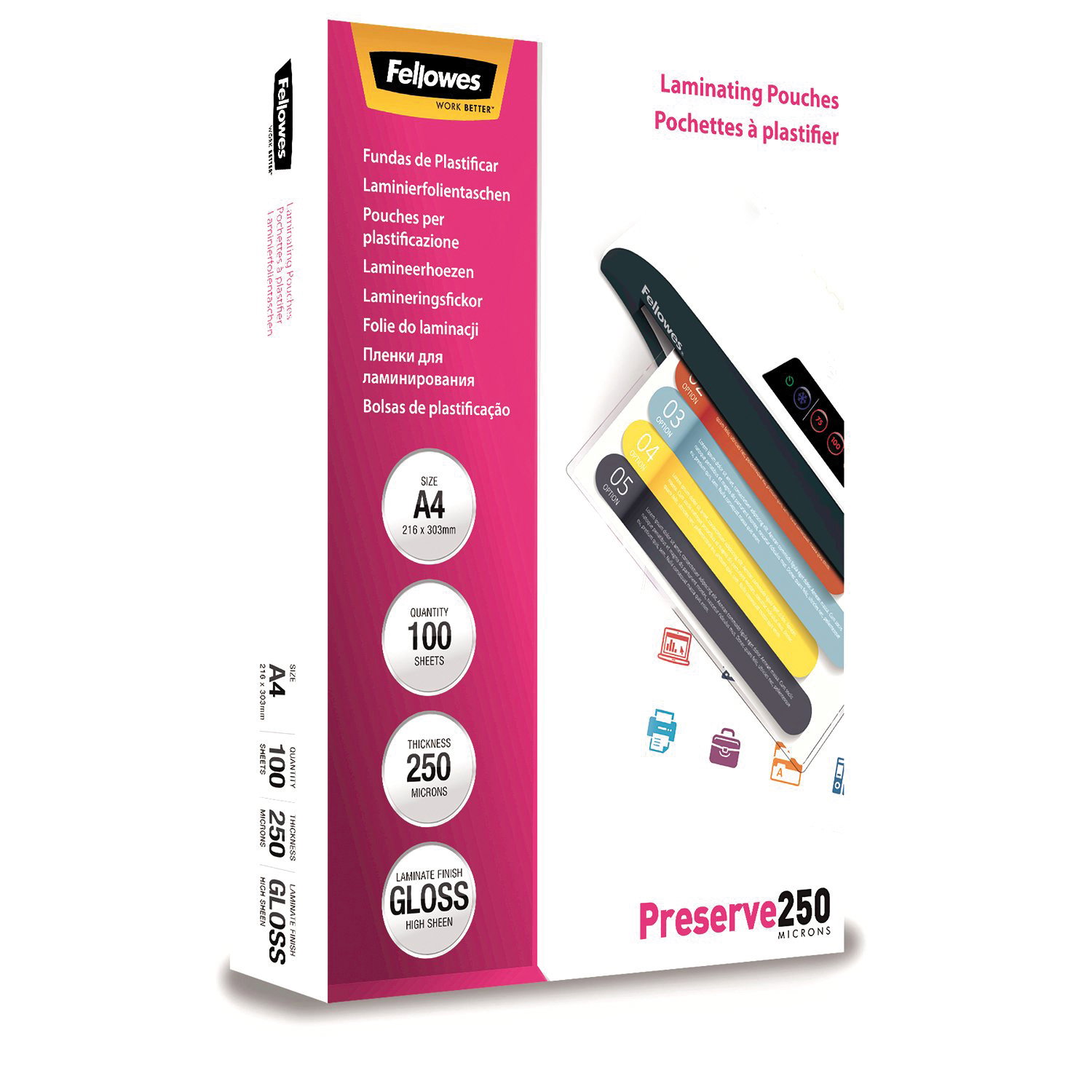 Folientasche FELLOWES A4 216X303mm 250my glänzend 100 St/Pack Preserve